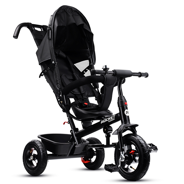 Фото к товару Велосипед трехколесный Rocket 137-BK, колеса надувные 12"/10", цвет черный Велосипед трехколесный Rocket 137-BK, колеса надувные 12"/10", цвет черный