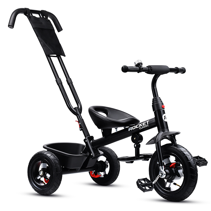 Фото к товару Велосипед трехколесный Rocket 137-BK, колеса надувные 12"/10", цвет черный Велосипед трехколесный Rocket 137-BK, колеса надувные 12"/10", цвет черный