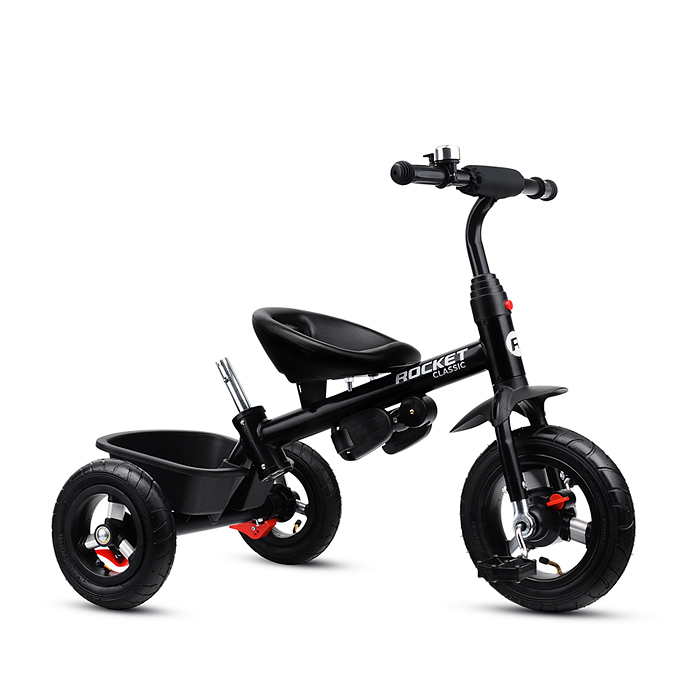 Фото к товару Велосипед трехколесный Rocket 137-BK, колеса надувные 12"/10", цвет черный Велосипед трехколесный Rocket 137-BK, колеса надувные 12"/10", цвет черный