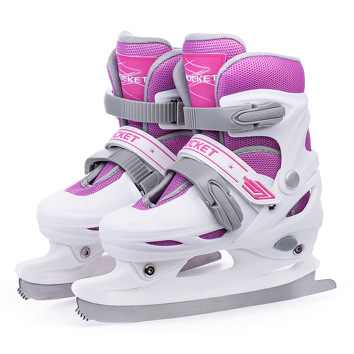 Коньки R0009 детские M бело-розовые