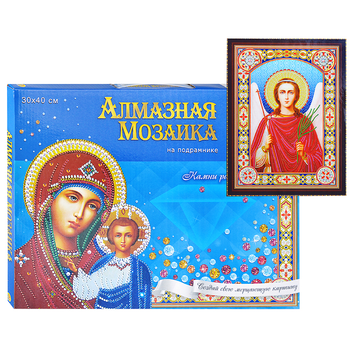 Алмазная мозаика 30х40 "Икона Ангела Хранителя" с подрамником c част. зап. (блест) 