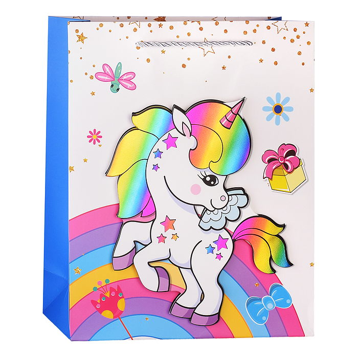 Пакет подарочный 00-4310 "Единорог на радуге" 26х32х10 см, 3D