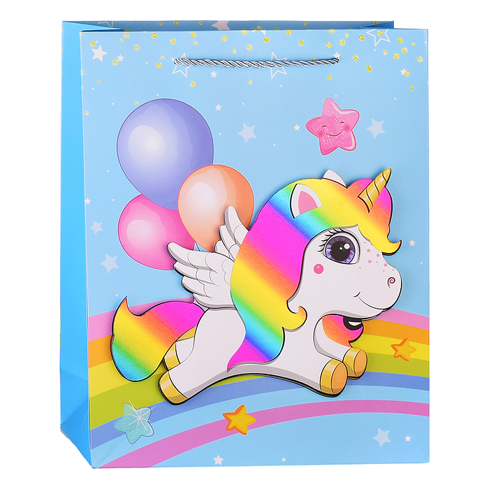 Пакет подарочный 00-4310 "Единорог на радуге" 26х32х10 см, 3D
