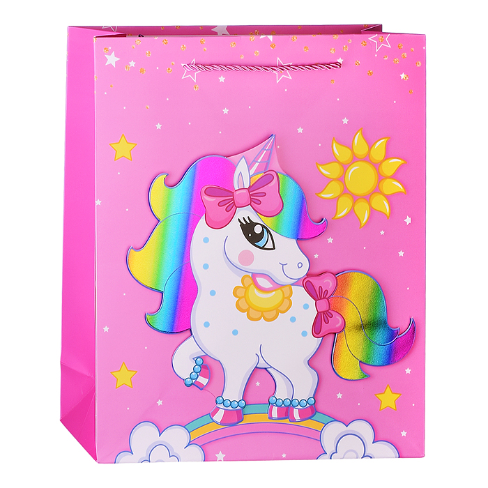 Пакет подарочный 00-4310 "Единорог на радуге" 26х32х10 см, 3D