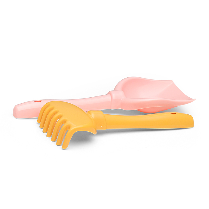 Набор №693: ведро-замок большое №2, ситечко-крепость большое, лопатка №5, грабельки №5, 2 формочки, 