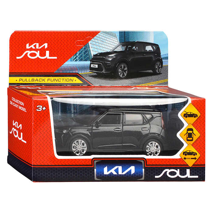 Машина металл KIA soul 12 см, (двери, багаж., черный)инерц, в коробке