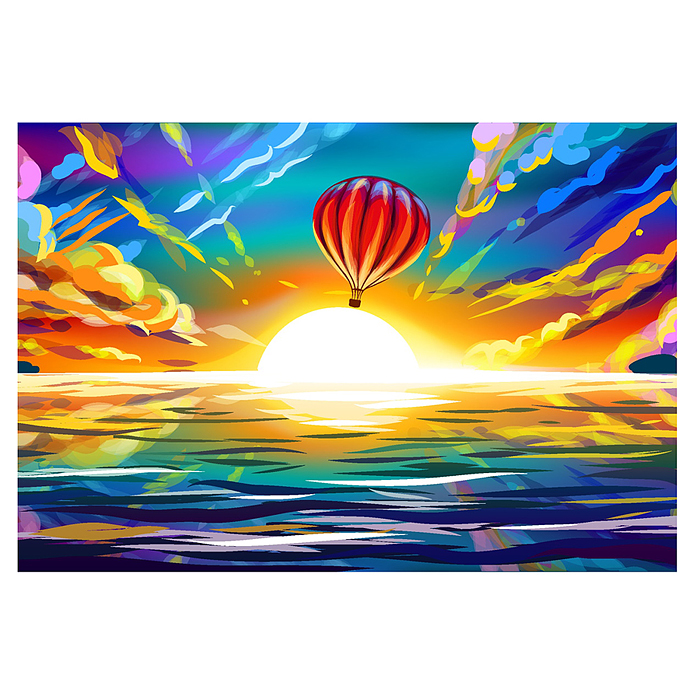 Холст с красками 22х30 по номерам "На воздушном шаре" (16цв.) 