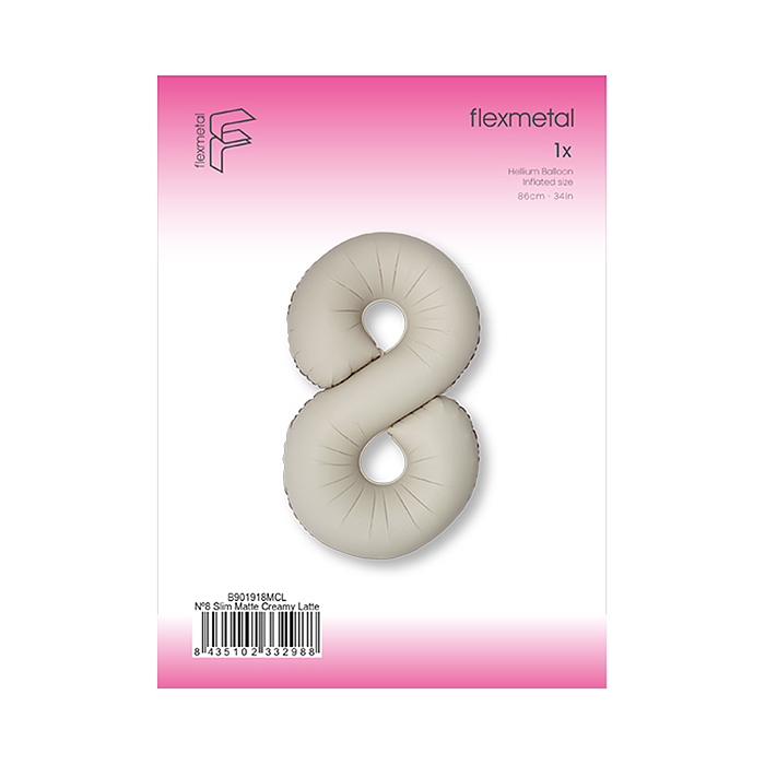 Шар (40''/102 см) Цифра, 8 Slim, Кремовый Латте, Матовый, 1 шт. в уп.