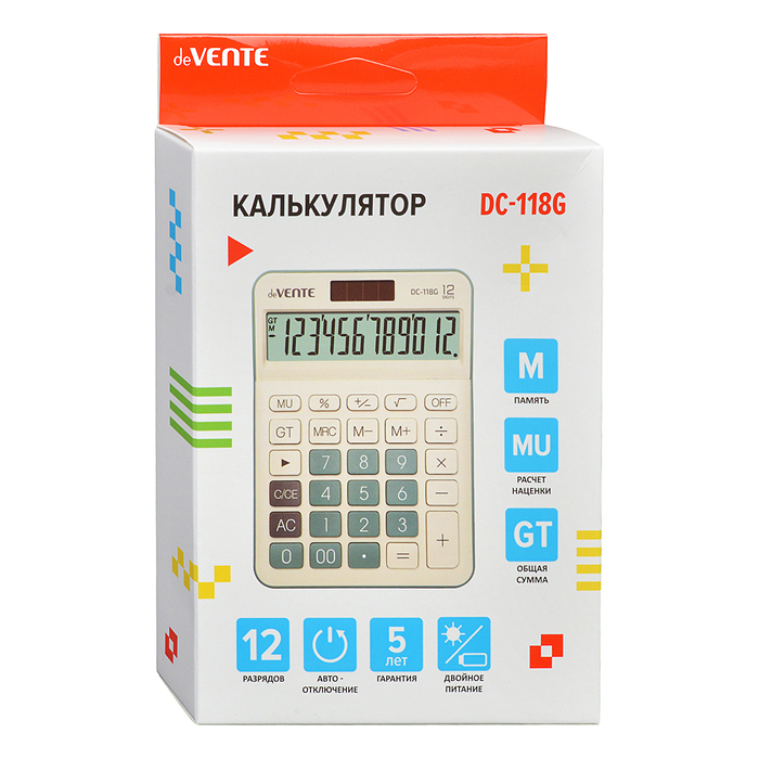 Калькулятор настольный DC-118G, 126x175x42 мм, 12 разрядный, двойное питание