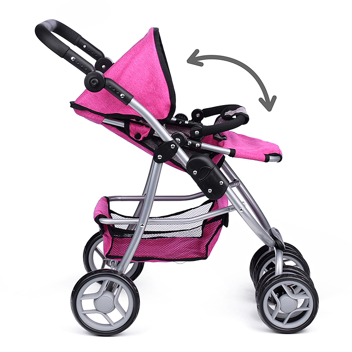Фото к товару Коляска-трансформер 9662M для кукол, металлическая, регулируемая ручка, с корзиной, цвет розовый Коляска-трансформер 9662M для кукол, металлическая, регулируемая ручка, с корзиной, цвет розовый