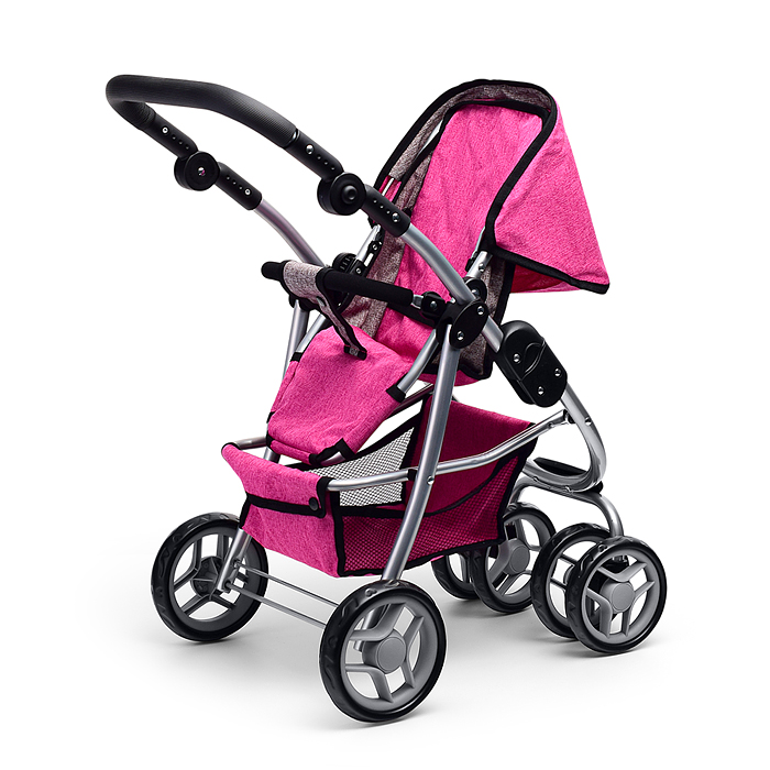 Фото к товару Коляска-трансформер 9662M для кукол, металлическая, регулируемая ручка, с корзиной, цвет розовый Коляска-трансформер 9662M для кукол, металлическая, регулируемая ручка, с корзиной, цвет розовый
