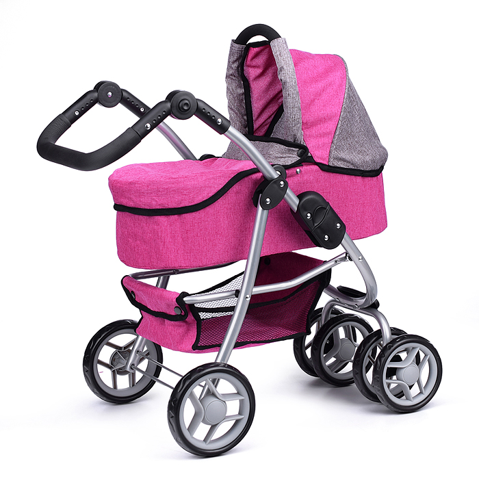 Фото к товару Коляска-трансформер 9662M для кукол, металлическая, регулируемая ручка, с корзиной, цвет розовый Коляска-трансформер 9662M для кукол, металлическая, регулируемая ручка, с корзиной, цвет розовый