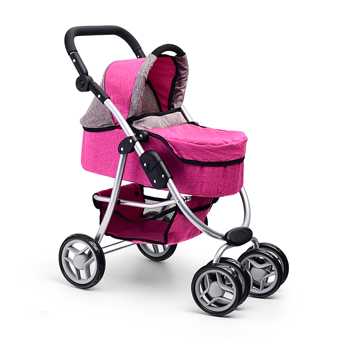 Фото к товару Коляска-трансформер 9662M для кукол, металлическая, регулируемая ручка, с корзиной, цвет розовый Коляска-трансформер 9662M для кукол, металлическая, регулируемая ручка, с корзиной, цвет розовый
