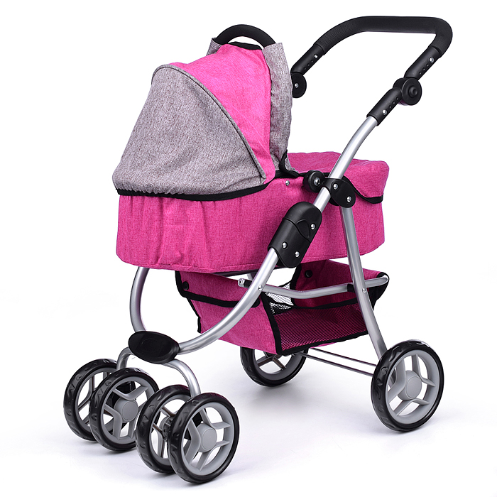 Фото к товару Коляска-трансформер 9662M для кукол, металлическая, регулируемая ручка, с корзиной, цвет розовый Коляска-трансформер 9662M для кукол, металлическая, регулируемая ручка, с корзиной, цвет розовый