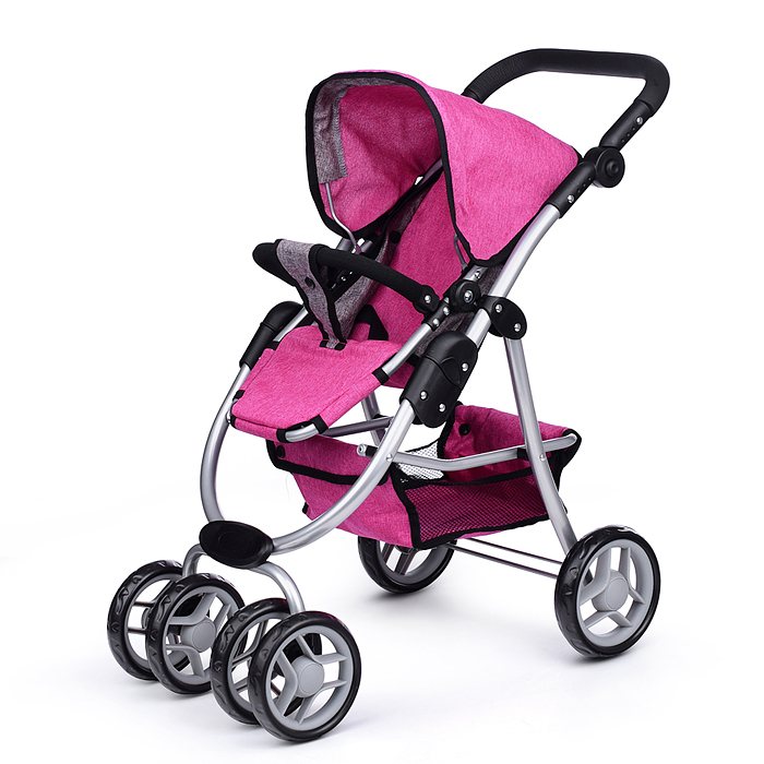 Фото к товару Коляска-трансформер 9662M для кукол, металлическая, регулируемая ручка, с корзиной, цвет розовый Коляска-трансформер 9662M для кукол, металлическая, регулируемая ручка, с корзиной, цвет розовый