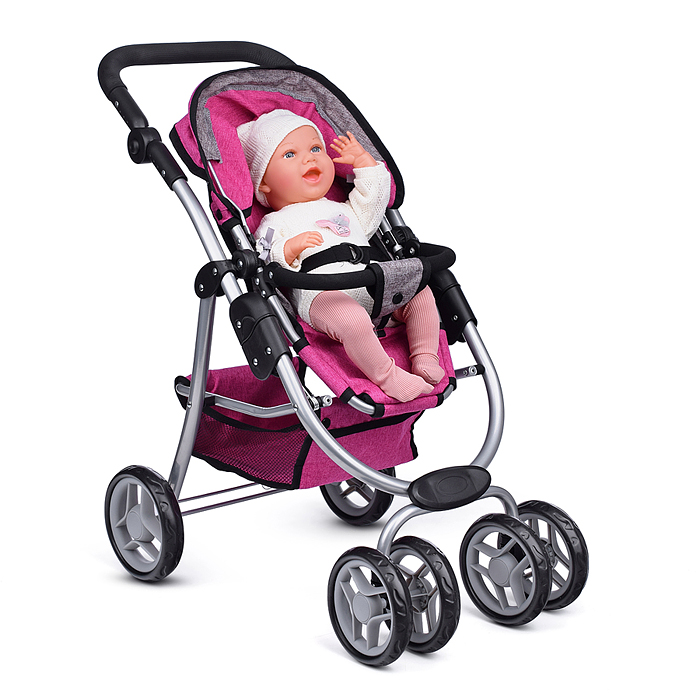 Фото к товару Коляска-трансформер 9662M для кукол, металлическая, регулируемая ручка, с корзиной, цвет розовый Коляска-трансформер 9662M для кукол, металлическая, регулируемая ручка, с корзиной, цвет розовый