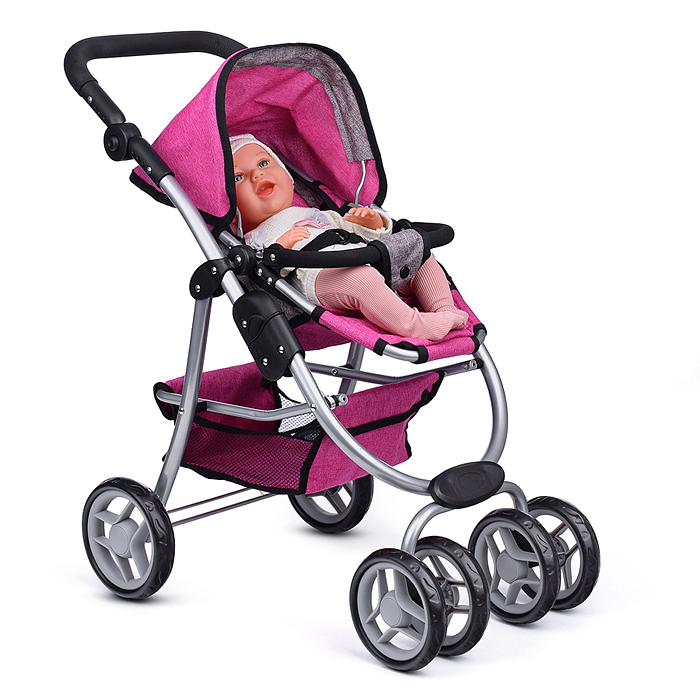 Фото к товару Коляска-трансформер 9662M для кукол, металлическая, регулируемая ручка, с корзиной, цвет розовый Коляска-трансформер 9662M для кукол, металлическая, регулируемая ручка, с корзиной, цвет розовый