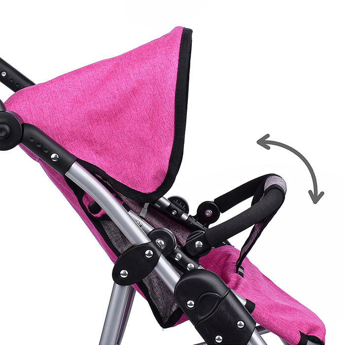 Фото к товару Коляска-трансформер 9662M для кукол, металлическая, регулируемая ручка, с корзиной, цвет розовый Коляска-трансформер 9662M для кукол, металлическая, регулируемая ручка, с корзиной, цвет розовый