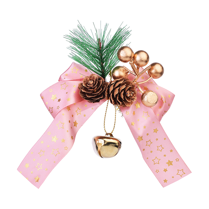 Фото к товару Набор новогодних украшений S2205 "Бантики с шишками" розовые Набор новогодних украшений S2205 "Бантики с шишками" розовые