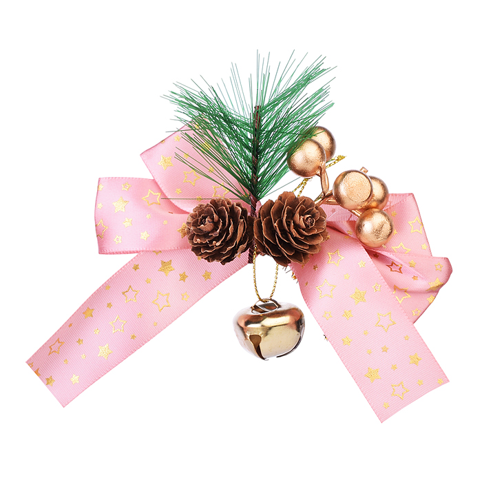 Фото к товару Набор новогодних украшений S2205 "Бантики с шишками" розовые Набор новогодних украшений S2205 "Бантики с шишками" розовые