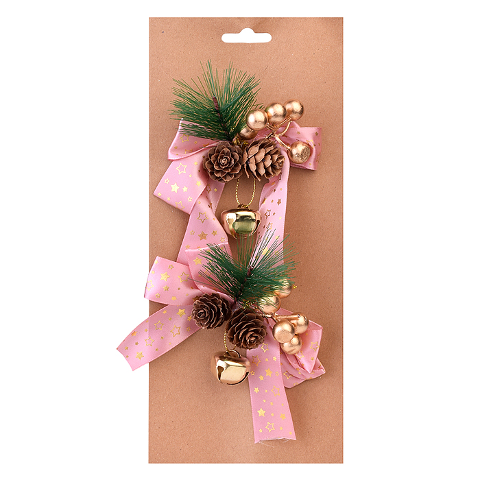 Фото к товару Набор новогодних украшений S2205 "Бантики с шишками" розовые Набор новогодних украшений S2205 "Бантики с шишками" розовые