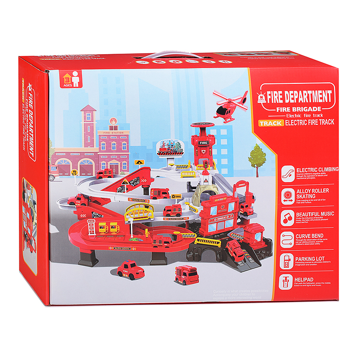 Парковка- трек ZX-004A "Пожарная часть" на батарейках, в коробке