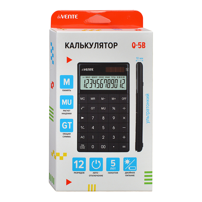 Калькулятор настольный Q-5B, 100x166x14 мм, 12 разрядный, ультратонкий