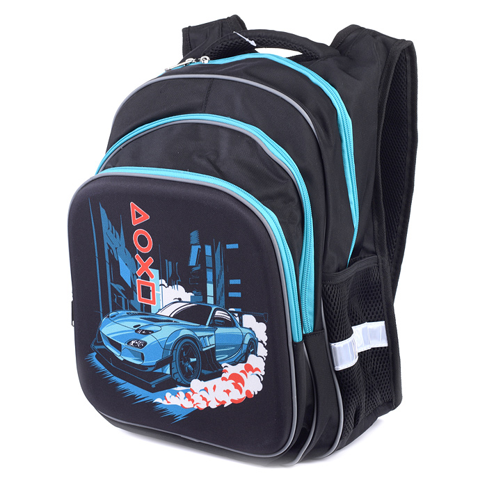 Рюкзак "Гонки" 2 отд. молния, для мальчиков, 20 л. черный 38х29х18.