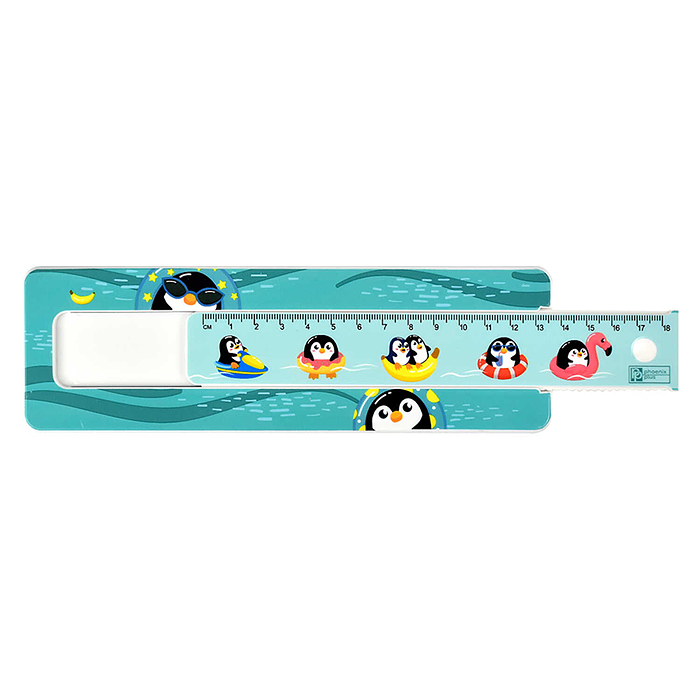 Пенал школьный в комплекте с линейкой "Пингины" 21х6.4х2.5 см, АБС-пластик, 