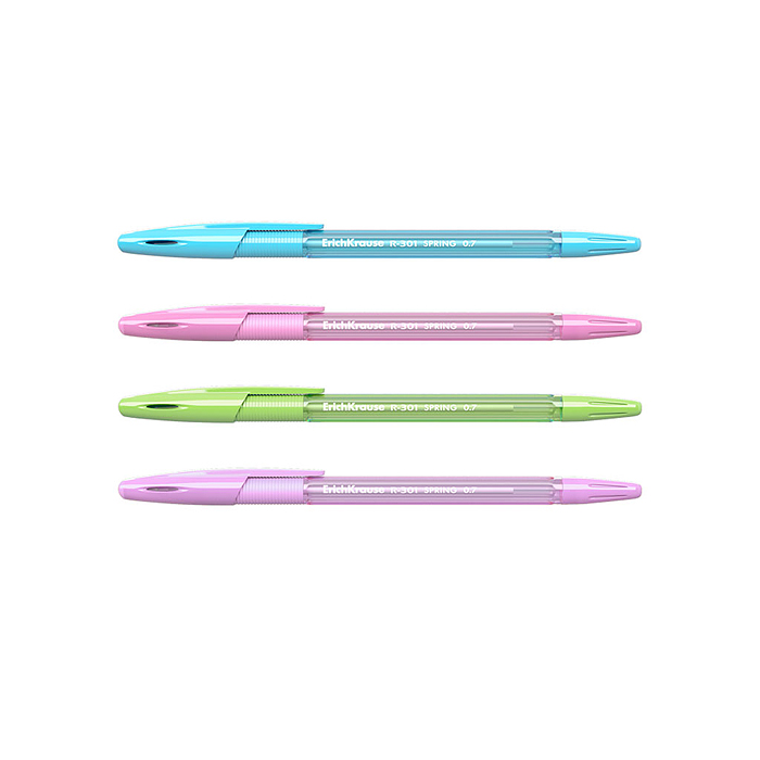 Набор из 4 ручек шариковых Stick&Grip Spring 0.7, цвет чернил синий (в пакете)