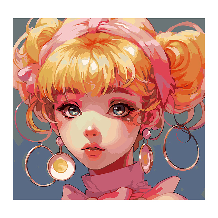 Холст с красками 40х40 по номерам "Кукольная девушка" (30 цв.) 