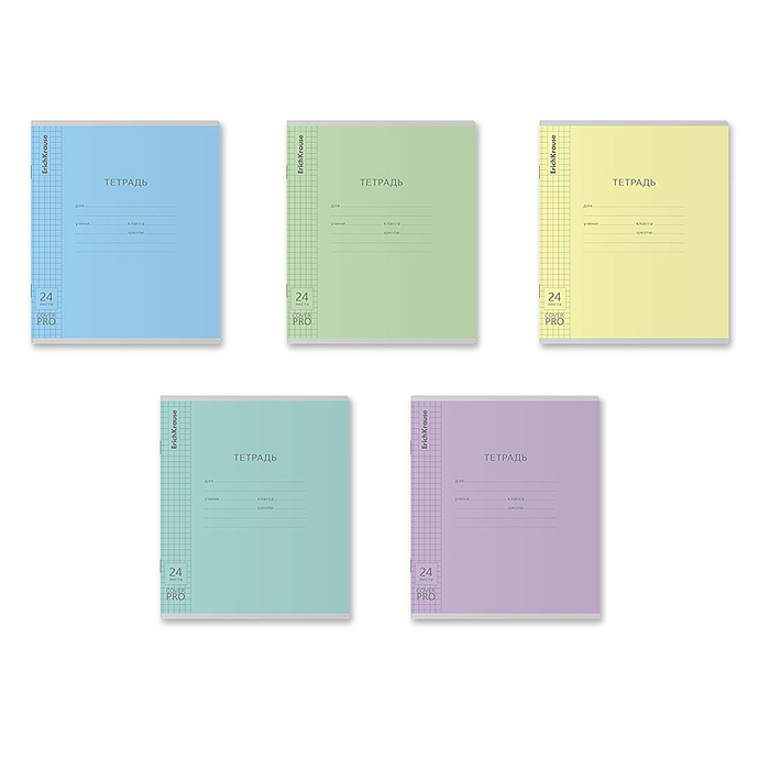 Тетрадь 24л. клетка "CoverPrо" Классика ассорти, с пластиковой обложкой, на скобе  