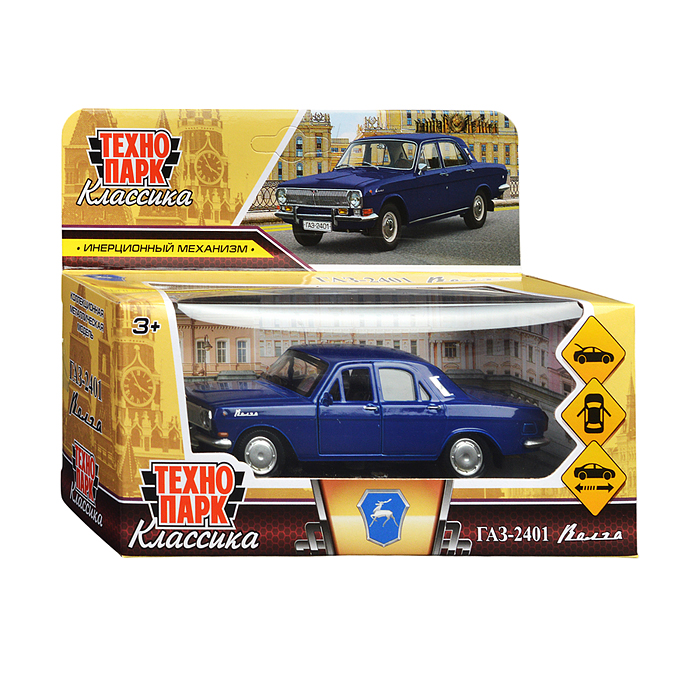 Машина металл ГАЗ-2401 Волга 12 см, (двери, темно-синий,) в коробке