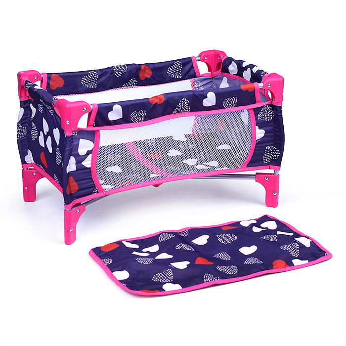 Фото к товару Кукольный набор 9001 (коляска, манеж, сумка, стульчик), цвет сердце на черном, в пакете Кукольный набор 9001 (коляска, манеж, сумка, стульчик), цвет сердце на черном, в пакете