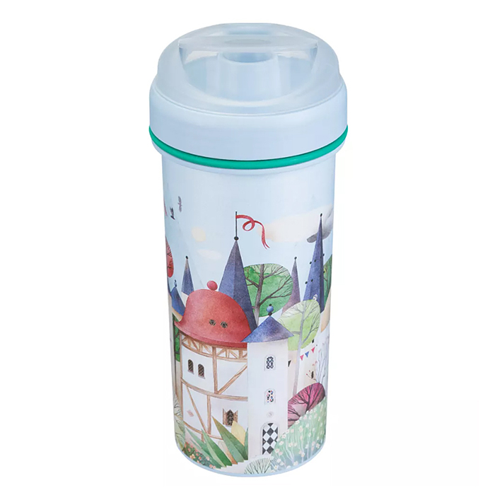 Стакан детский с крышкой, петлей и декором 400мл (Светло-голубой)