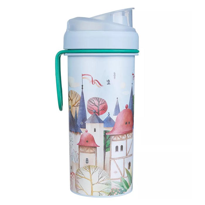 Стакан детский с крышкой, петлей и декором 400мл (Светло-голубой)