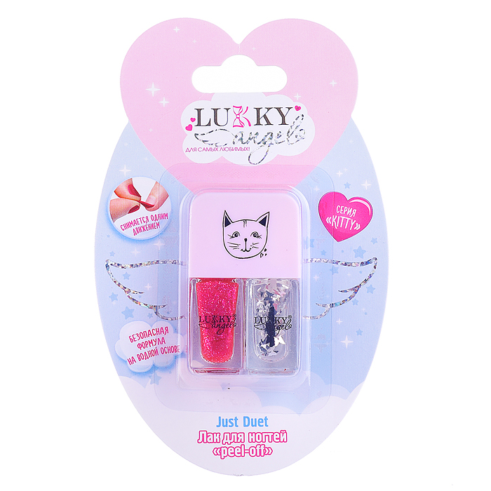Двойные лаки для ногтей Lukky Angel Just Duet кол-я Kitty, жемчужно-розовый и ярко-розовый, блистер,