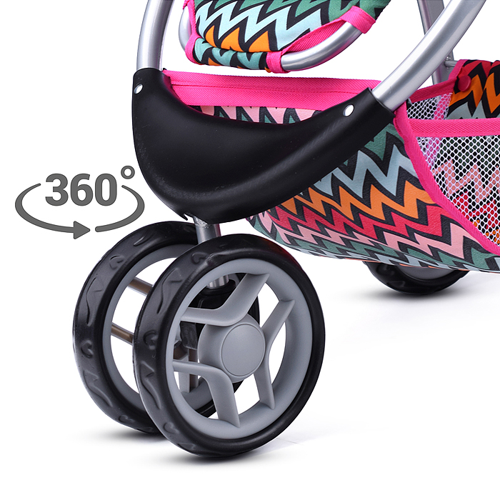 Фото к товару Коляска для кукол 9632 металлическая, прогулочная, цветные линии, зигзаг, цвет розово-голубой Коляска для кукол 9632 металлическая, прогулочная, цветные линии, зигзаг, цвет розово-голубой