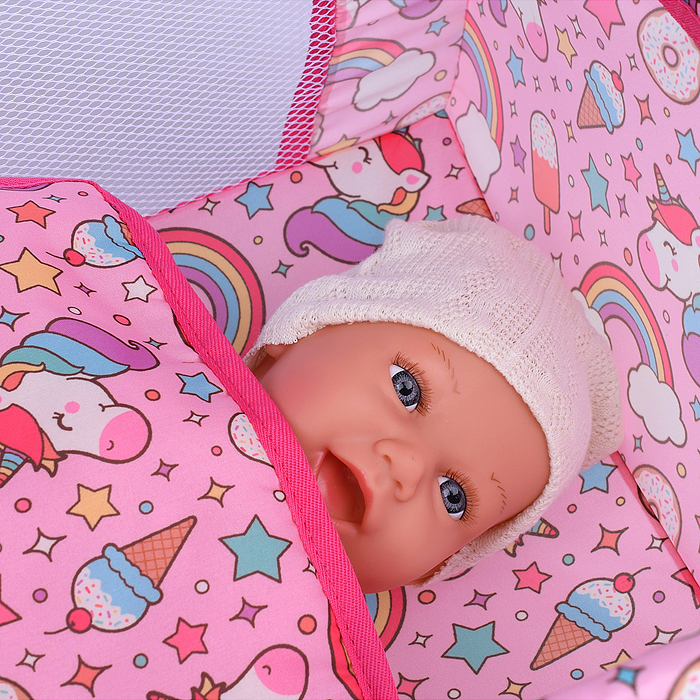 Набор аксессуаров для кукол 9007 (стульчик для кормления, манеж, переноска, сумка) единорожка