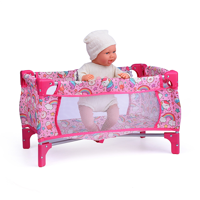 Набор аксессуаров для кукол 9007 (стульчик для кормления, манеж, переноска, сумка) единорожка