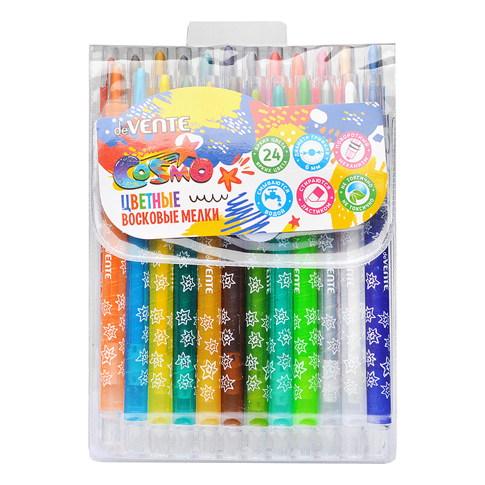 Мелки школьные "Cosmo" восковые с поворотным механизмом 24 цв в пластиковом блистере