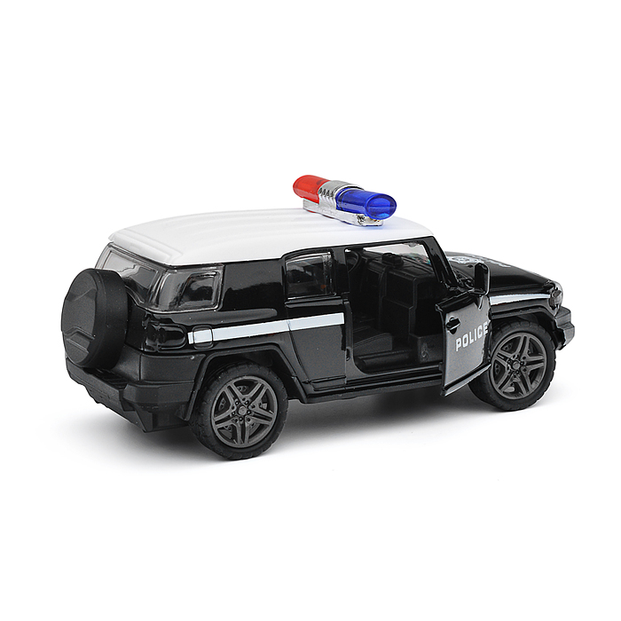 Фото к товару Чёрная инерционная машинка с мигалкой die-cast,1:32, открывающиеся двери Чёрная инерционная машинка с мигалкой die-cast,1:32, открывающиеся двери
