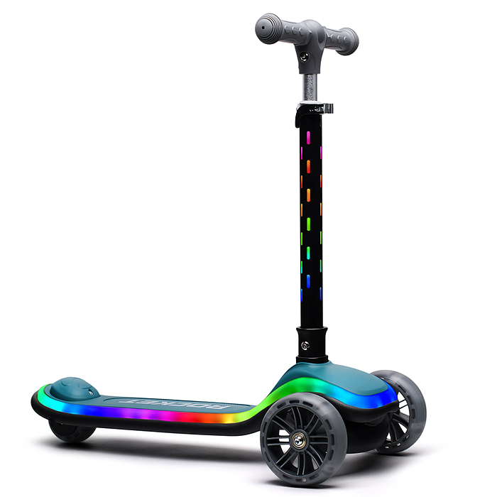 Самокат трёхколёсный R0200 ROCKET светящиеся колеса PU, дека, рулевая стойка, цвет бирюзовый