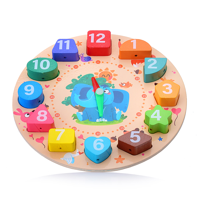 Пазл-вкладыш со шнуровкой D1476 "Часы - Слон и его друзья"