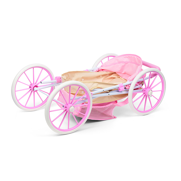 Коляска для кукол LM936B-16 металлическая, прогулочная с капюшоном и сумкой, цвет розово-бежевый