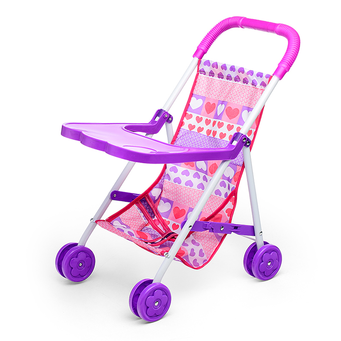 Коляска кукольная CS4832B (металлическая, складная, цвет фиолетовый, с принтом) в пакете