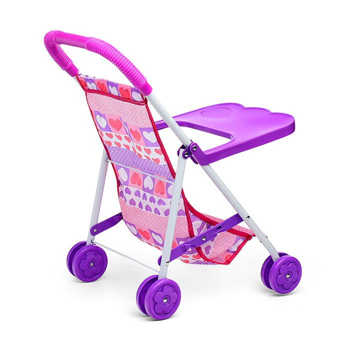Коляска кукольная CS4832B (металлическая, складная, цвет фиолетовый, с принтом) в пакете