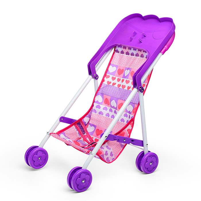 Коляска кукольная CS4832B (металлическая, складная, цвет фиолетовый, с принтом) в пакете