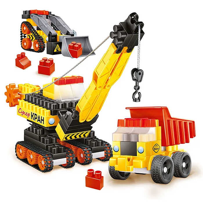 Конструктор 1092 "Стройка техника" манипулятор,самосвал,погрузчик