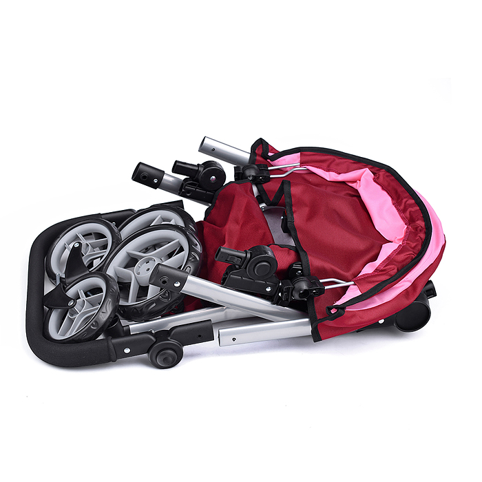 Коляска для кукол 9695A металлическая, регулируемая ручка, с корзиной, цвет розово-бородовый, в паке